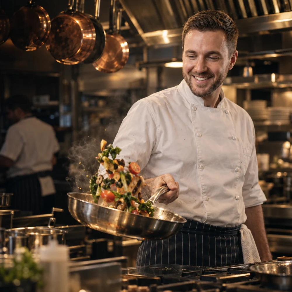 Professional chef cooking in a kitchen