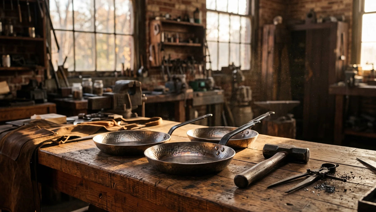 Titanium cookware in a workshop